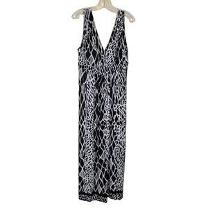 Glamour Women's Maxi Print Dress Sleeveless Pleated Waist Black White Size 14